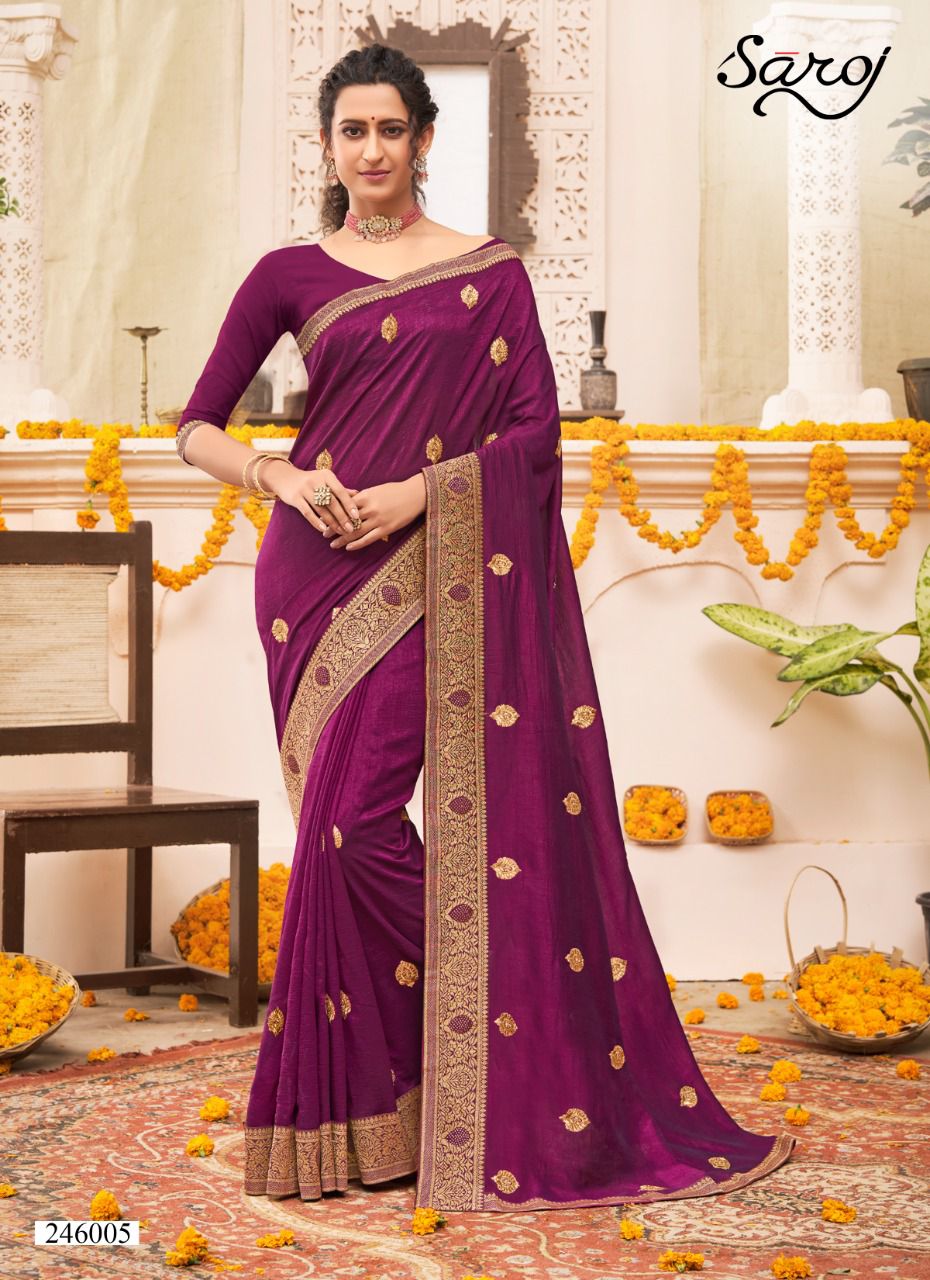 Saroj Pankhi Fancy Festive Wear Vichitra Silk Embroidery Work Saree Collection